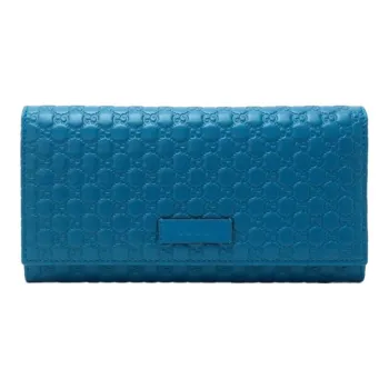 GUCCI Leather Wallet Women's Sky Blue
