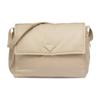 PRADA Cini Fabric With Leather Messenger Bag, Shoulder Bag, Crossbody Bag Large Size Women's Desert Yellow