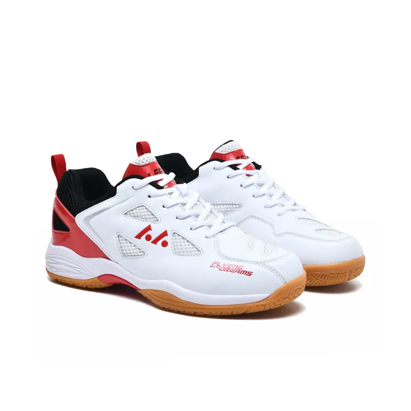 LEFUS Low Top Badminton Shoes Unisex White Red-1