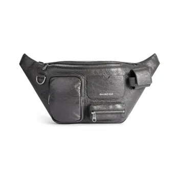 Balenciaga Superbusy Fine Grained Sheepskin Fanny Pack Regular Men's Gray