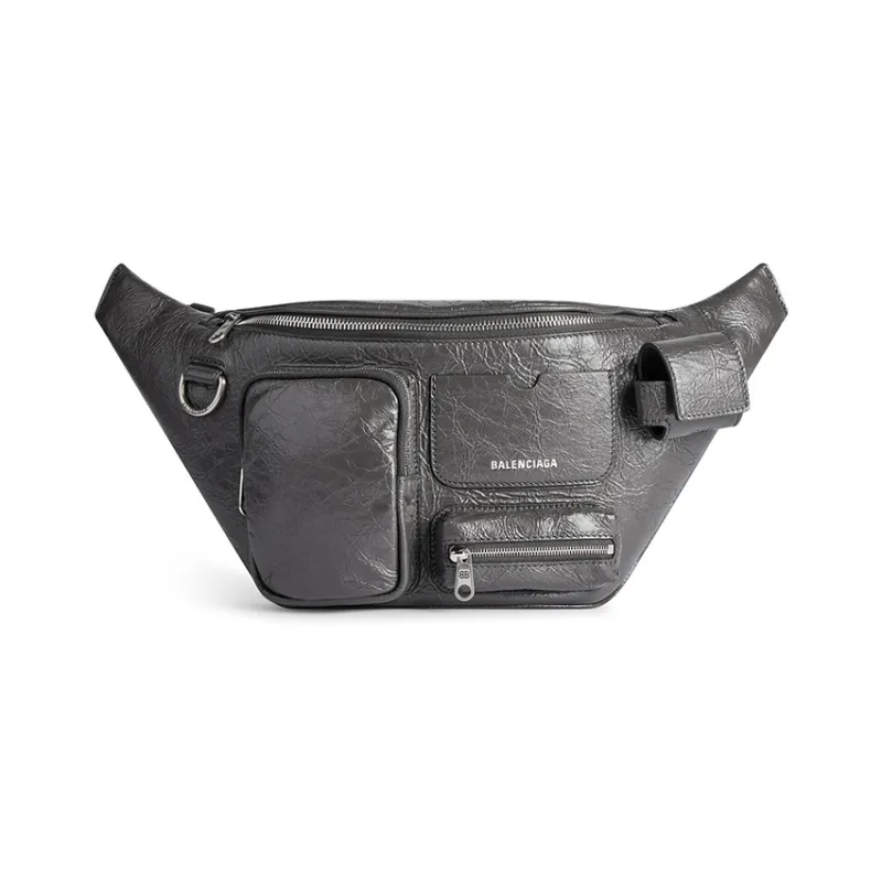 Balenciaga Superbusy Fine Grained Sheepskin Fanny Pack Regular Men's Gray-0