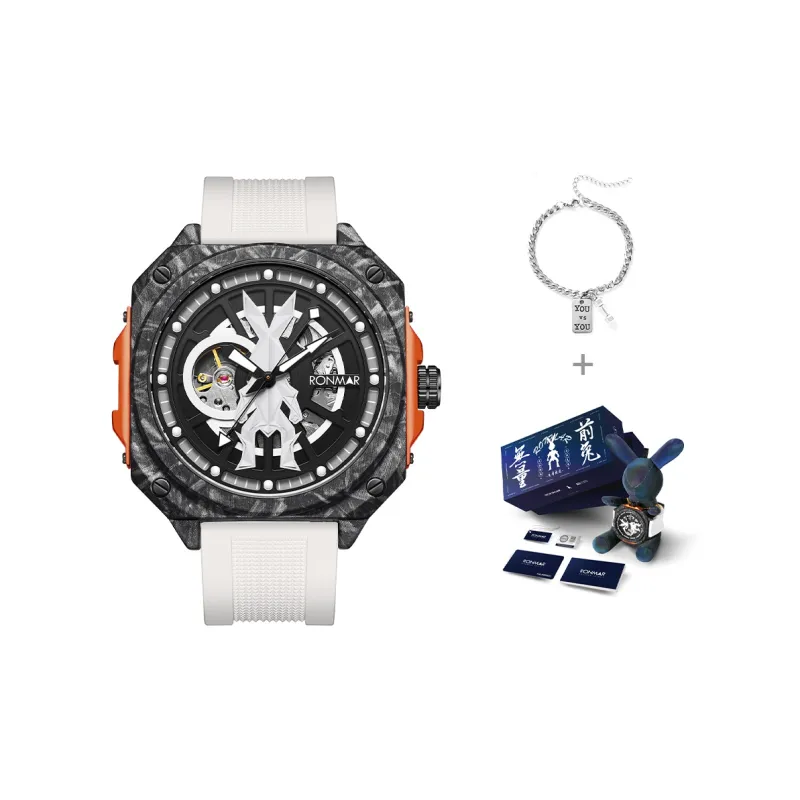 RONMAR Automatic Mechanical Movement Rubber Strap Watch Men's Watches Black Dial-6