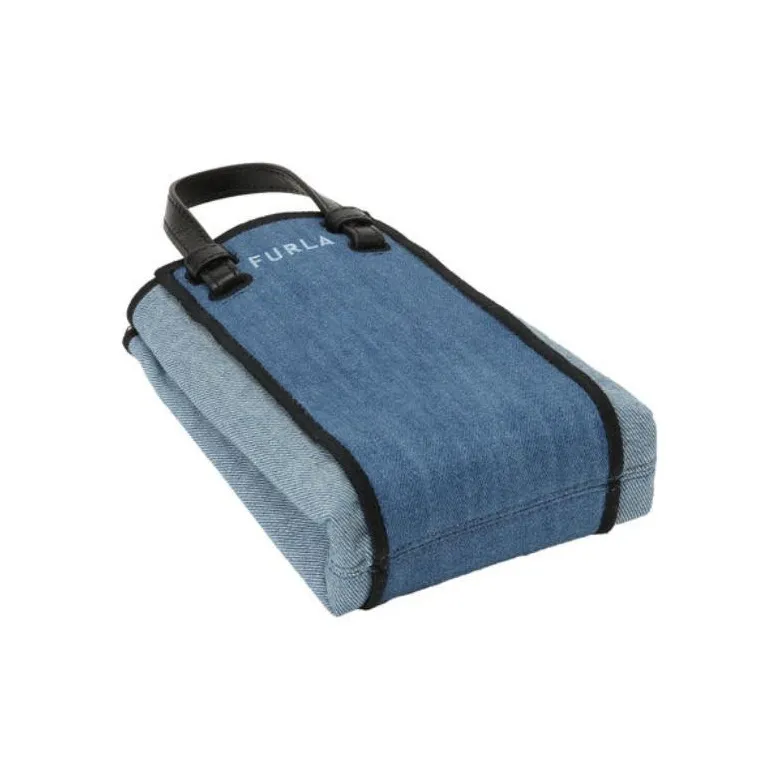 Furla Miastella Multicolor Denim Fabric Handbag Shoulder Bag Crossbody Bag Mini Women's Blue-4