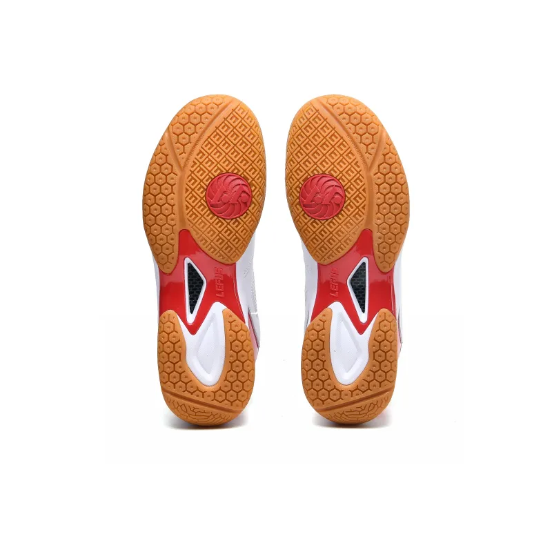 LEFUS Low Top Badminton Shoes Unisex White Red-4