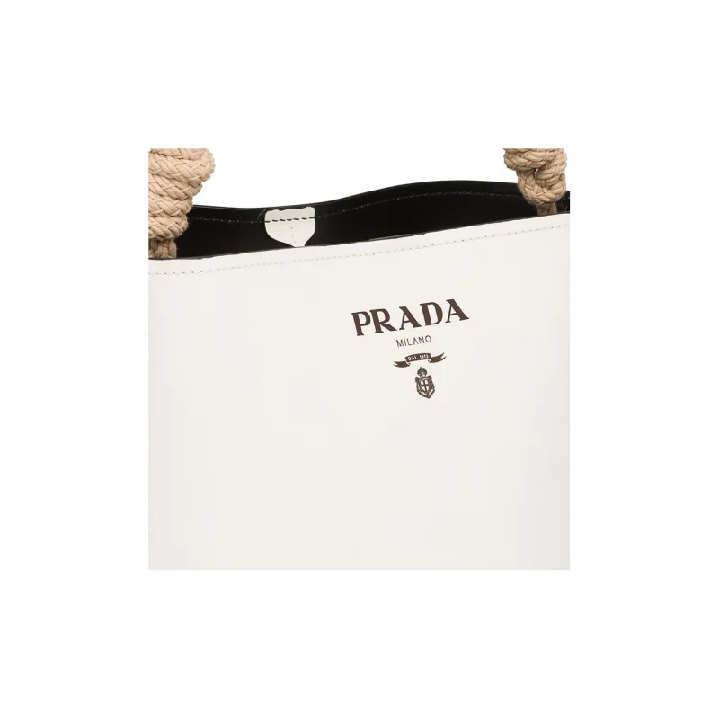 PRADA Cow Leather Bucket Bags One Shoulder Handbags Women's White-4