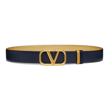 Valentino VLOGO SIGNATURE Collection Classic V Logo Smooth Buckle Calfskin Leather Belts Women's Blue Width  3CM