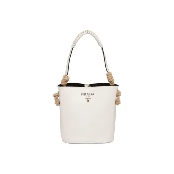 PRADA Cow Leather Bucket Bags One Shoulder Handbags Women's White