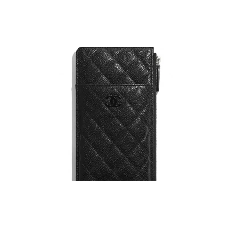 CHANEL So Black Grain Embossed Cow Leather Wallet Women's Black-4