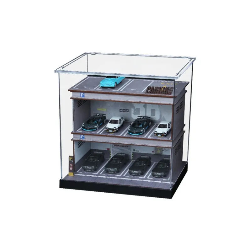 CARMCK 1/64 Model Car Parking Lot, Triple Layer Realistic Car Scenario, With Light, Acrylic Cover Model Accessories-1
