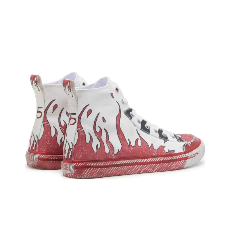 DIESEL S Athos Anti Slip Wear Resistant Mid Top Skateboard Shoes Men's White Red-2