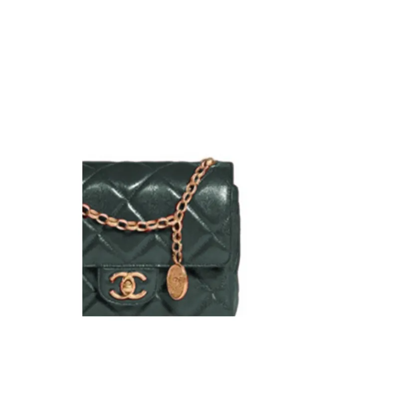 CHANEL Lambskin Clutch Women's Green-1