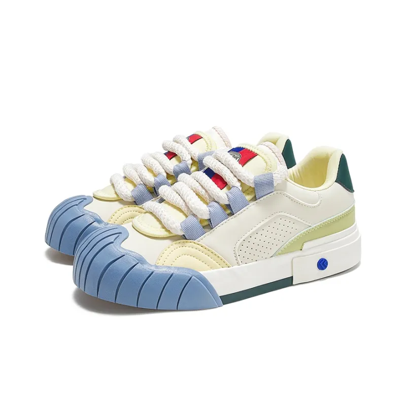 Feiyue Slip Resistant Low Top Skateboard Shoes Women's Beige Light Green-2