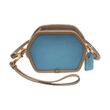 COACH Leather Geometric Box Clutch Wallet Coin Purse Mini Women's Sea Blue