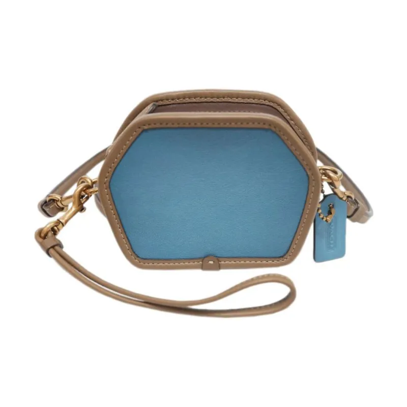 COACH Leather Geometric Box Clutch Wallet Coin Purse Mini Women's Sea Blue-0