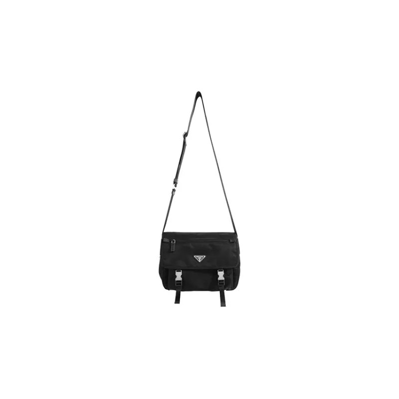 PRADA Nylon Fabric Flap Bag, Messenger Bag, Shoulder Bag, Crossbody Bag Medium Size Unisex Black-1