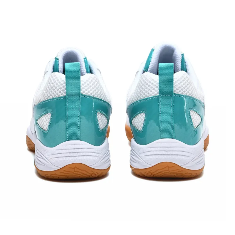 LEFUS Low Top Badminton Shoes Unisex White Green Blue-3