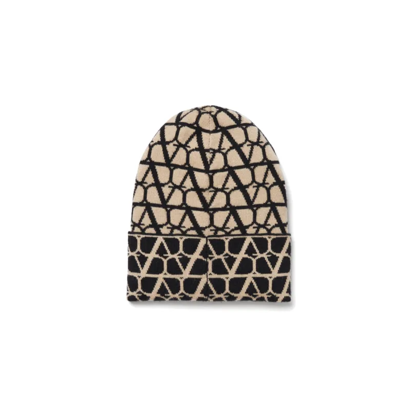 Valentino Logo intarsia Beanie Hat-1