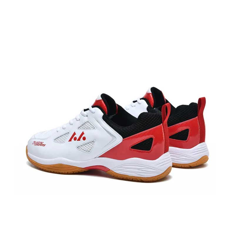 LEFUS Low Top Badminton Shoes Unisex White Red-2