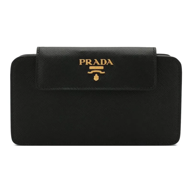 PRADA Saffiano Leather One Shoulder Crossbody Cell Phone Pouch Women's Black-1