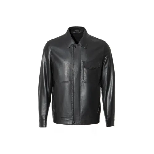 ANDREW MACKENZIE Leather Jackets Men Black