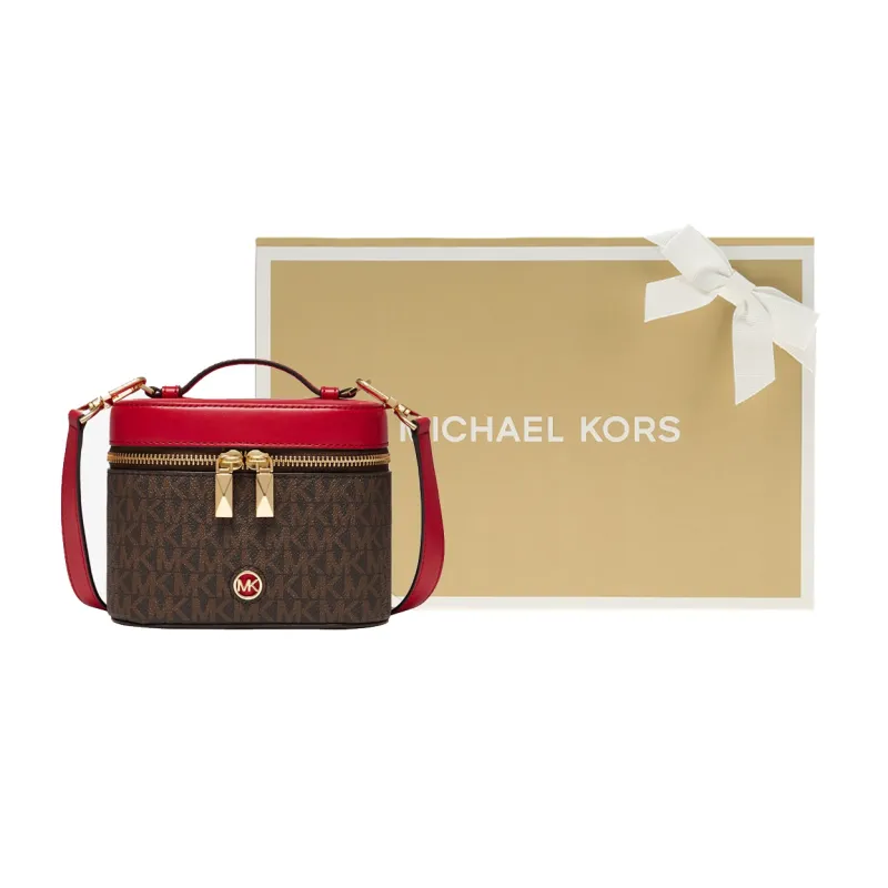 MICHAEL KORS Artificial Leather Bucket Bag, Box Bag, Crossbody Bag, Handbag Trumpets Women's Dark Brown/Dark Red-4