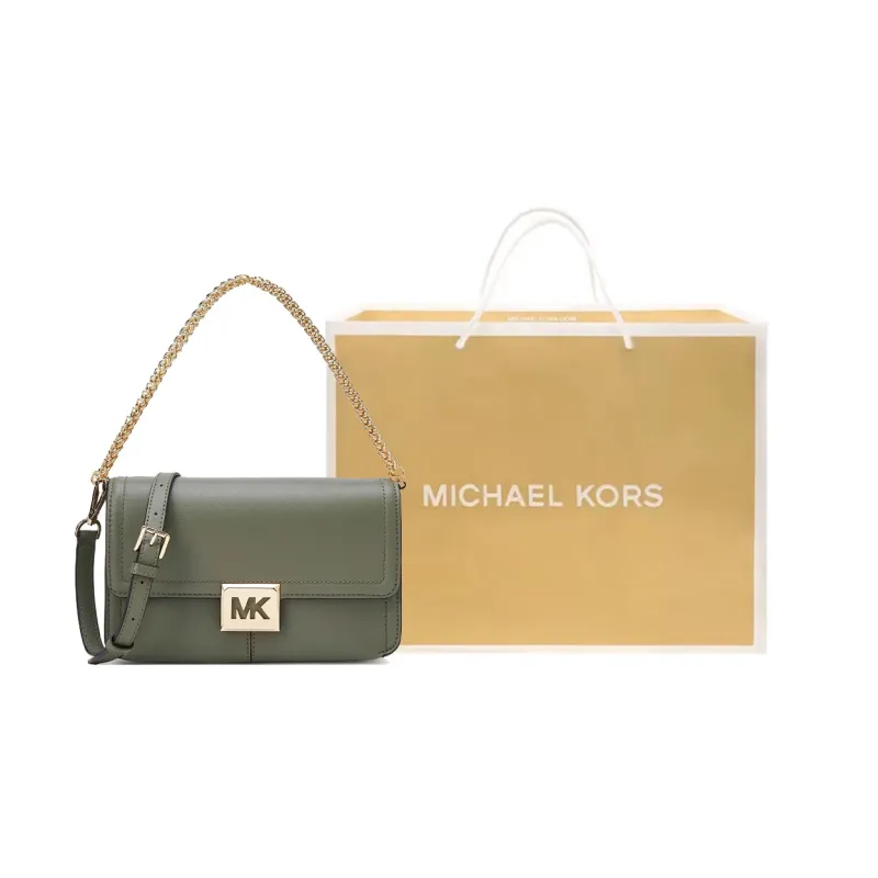MICHAEL KORS Sonia Cowhide Leather One Shoulder Handbag, Crossbody Bag Medium Size Women's Army Green-4