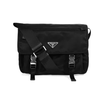 PRADA Nylon Fabric Flap Bag, Messenger Bag, Shoulder Bag, Crossbody Bag Medium Size Unisex Black