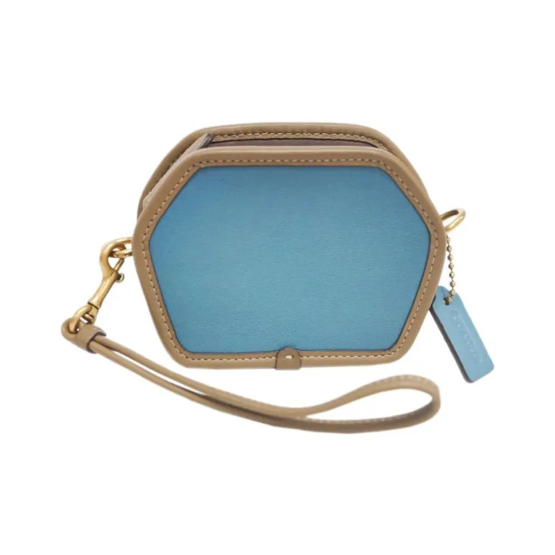 COACH Leather Geometric Box Clutch Wallet Coin Purse Mini Women's Sea Blue-1