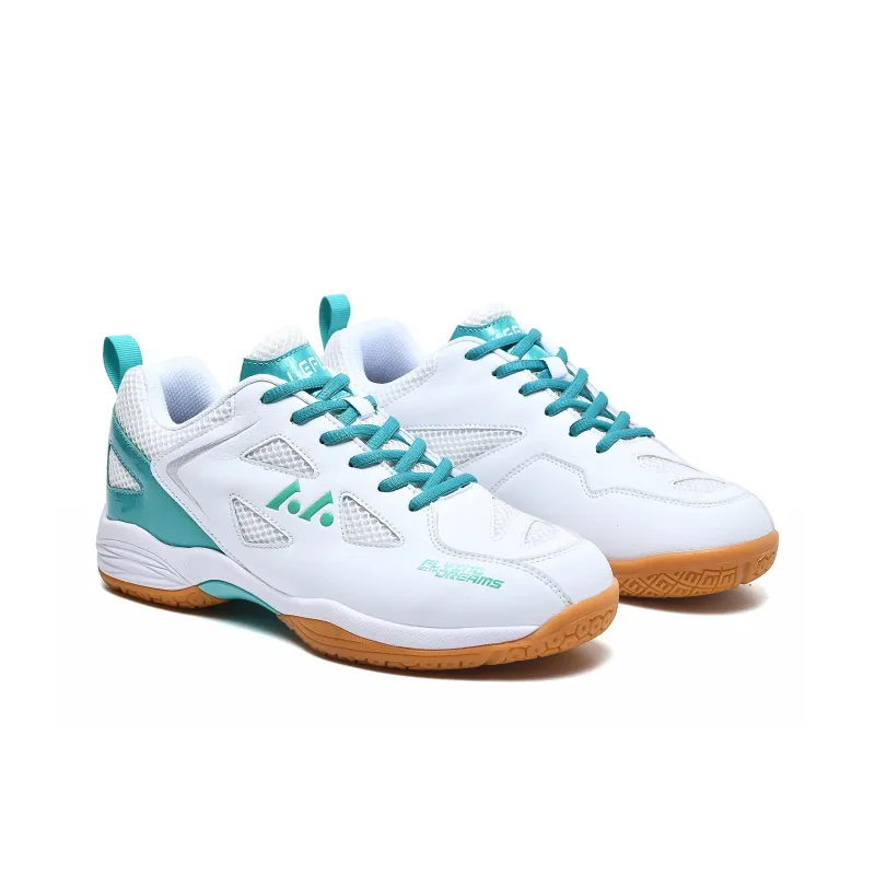 LEFUS Low Top Badminton Shoes Unisex White Green Blue-1