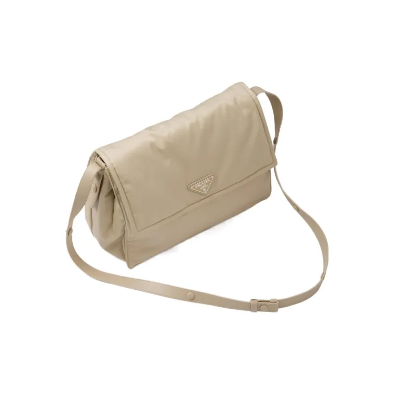 PRADA Cini Fabric With Leather Messenger Bag, Shoulder Bag, Crossbody Bag Tubas Women's Desert Yellow-1