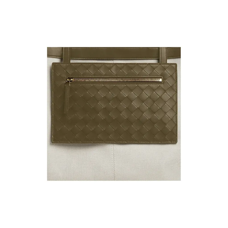 Bottega Veneta Canvas Tote Bag, Shopping Bag, Canvas Bag, One Shoulder Handbag Medium Size Women's Natural/Mud Brown-4