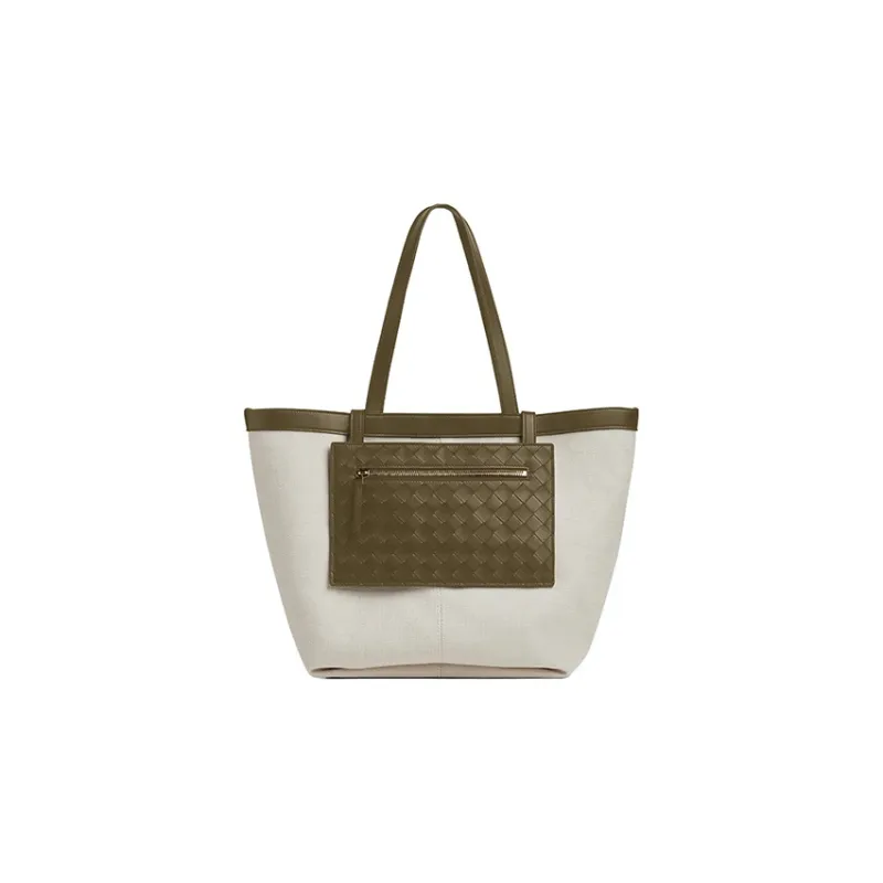 Bottega Veneta Canvas Tote Bag, Shopping Bag, Canvas Bag, One Shoulder Handbag Medium Size Women's Natural/Mud Brown-0