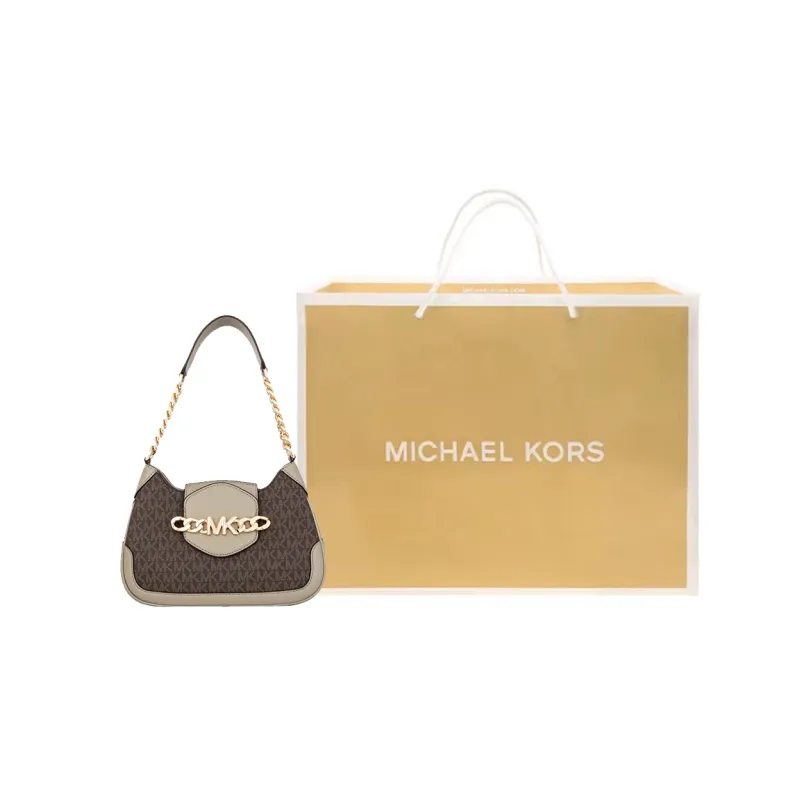 MICHAEL KORS Hally Cow Leather Shoulder Bag Women's Gray Green & Brown-6