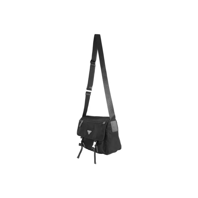 PRADA Nylon Fabric Flap Bag, Messenger Bag, Shoulder Bag, Crossbody Bag Medium Size Unisex Black-2