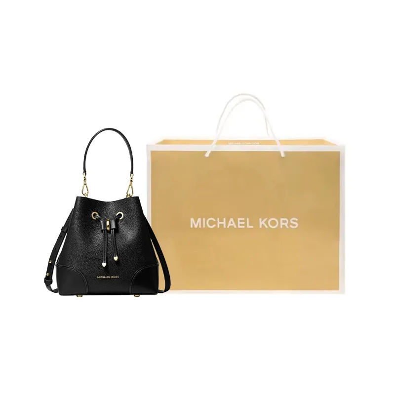 MICHAEL KORS Mercer Gallery Bucket Leather Bucket Bag, Crossbody Bag Trumpets Women's Black-5