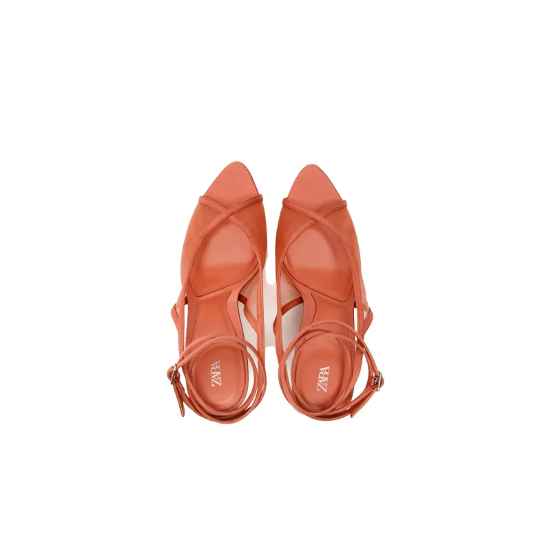 ZARA One-Strap Sandals 9cm Women's Orange-2