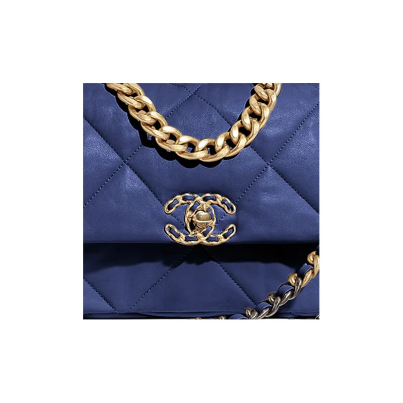 CHANEL 19Bag Sheepskin Flap Bag, Shoulder Bag, Crossbody Bag Trumpets Women's Blue-2