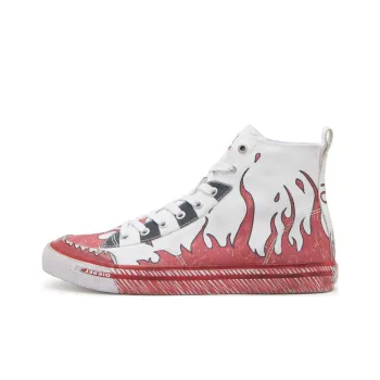 DIESEL S Athos Anti Slip Wear Resistant Mid Top Skateboard Shoes Men's White Red
