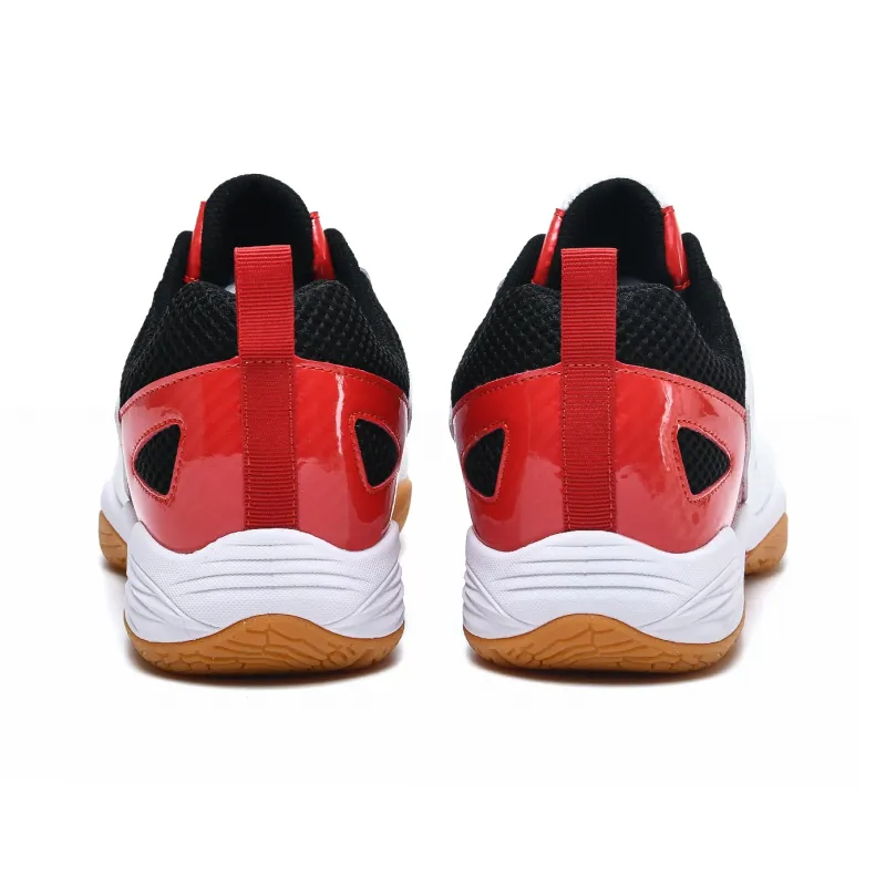 LEFUS Low Top Badminton Shoes Unisex White Red-3