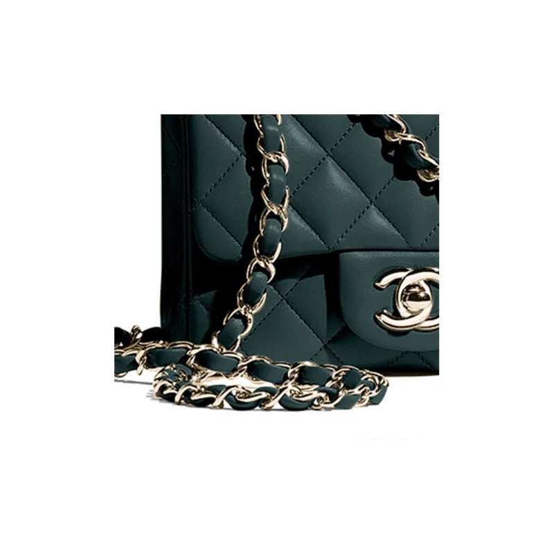 CHANEL Lambskin Shoulder Bag Women's Dark Green-3