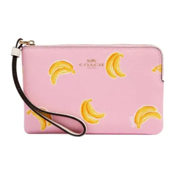 COACH Corner Zip PVC With Cow Leather Wallets Clutches Regular Women's Pink