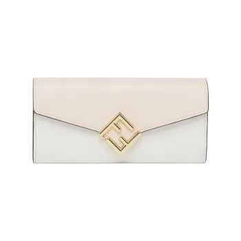 FENDI FF Diamonds Series Calfskin Wallet Women's White/Pink