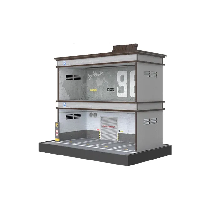 CARMCK 1/64 Model Car Parking Lot, Triple Layer Realistic Car Scenario, With Light, Acrylic Cover Model Accessories-9