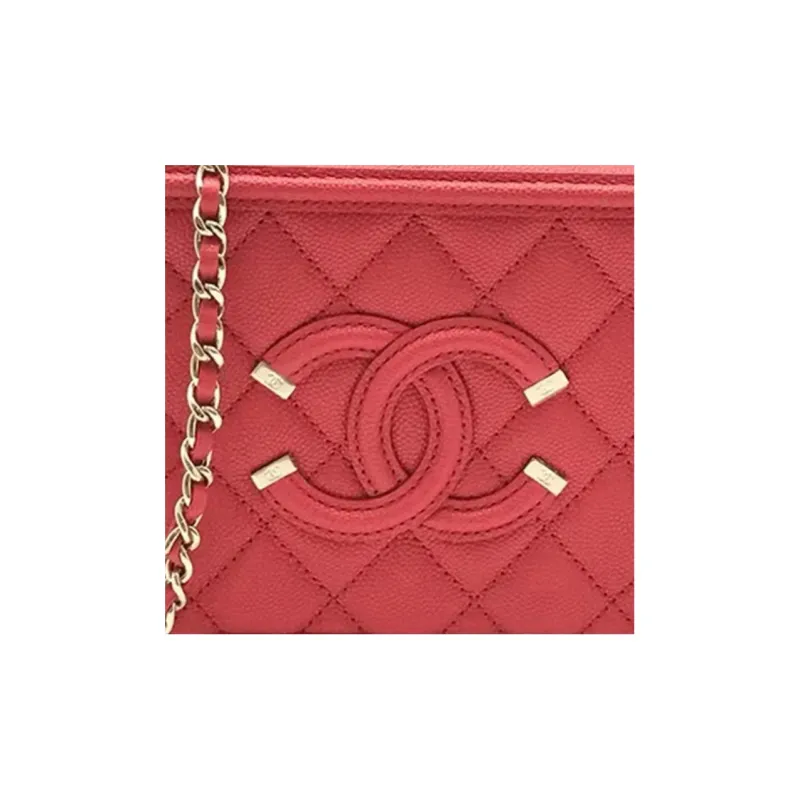 CHANEL Leather Makeup Bag, Shoulder Bag, Crossbody Bag, Handbag Women's Red-4