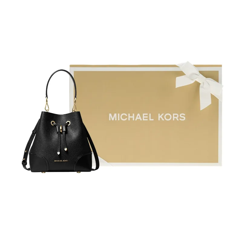 MICHAEL KORS Mercer Gallery Bucket Leather Bucket Bag, Crossbody Bag Trumpets Women's Black-4