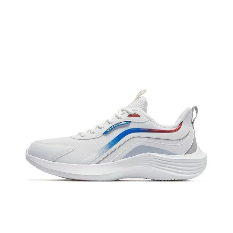 QIAODAN Cushioning Lightweight Low Top Casual Running Shoes Men's White Blue-0