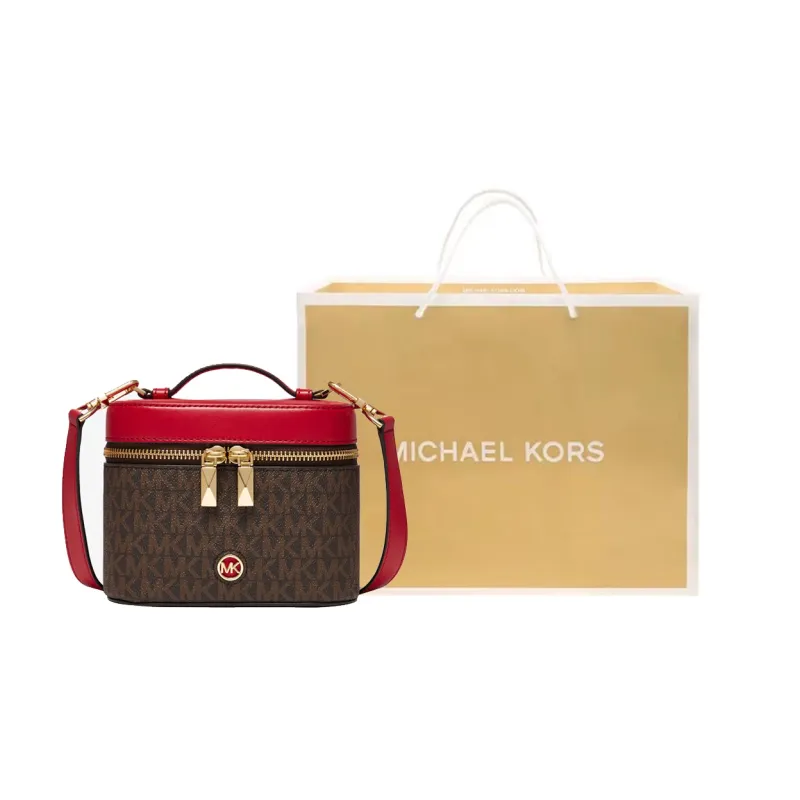 MICHAEL KORS Artificial Leather Bucket Bag, Box Bag, Crossbody Bag, Handbag Trumpets Women's Dark Brown/Dark Red-6