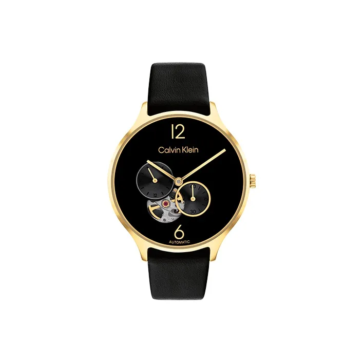 CALVIN KLEIN Wrist Watch Mechanical Movement Leather Strap 38mm Black Dial Unisex-1