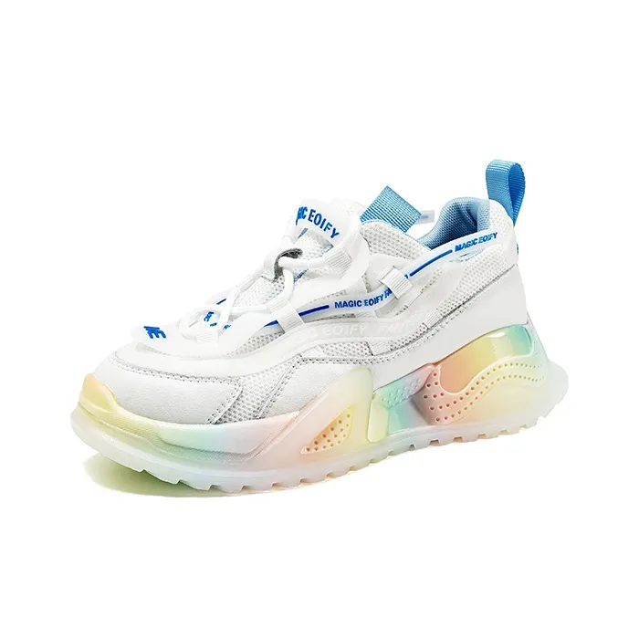 LESELE Low Top Chunky Sneakers 4cm Women's White Blue-1