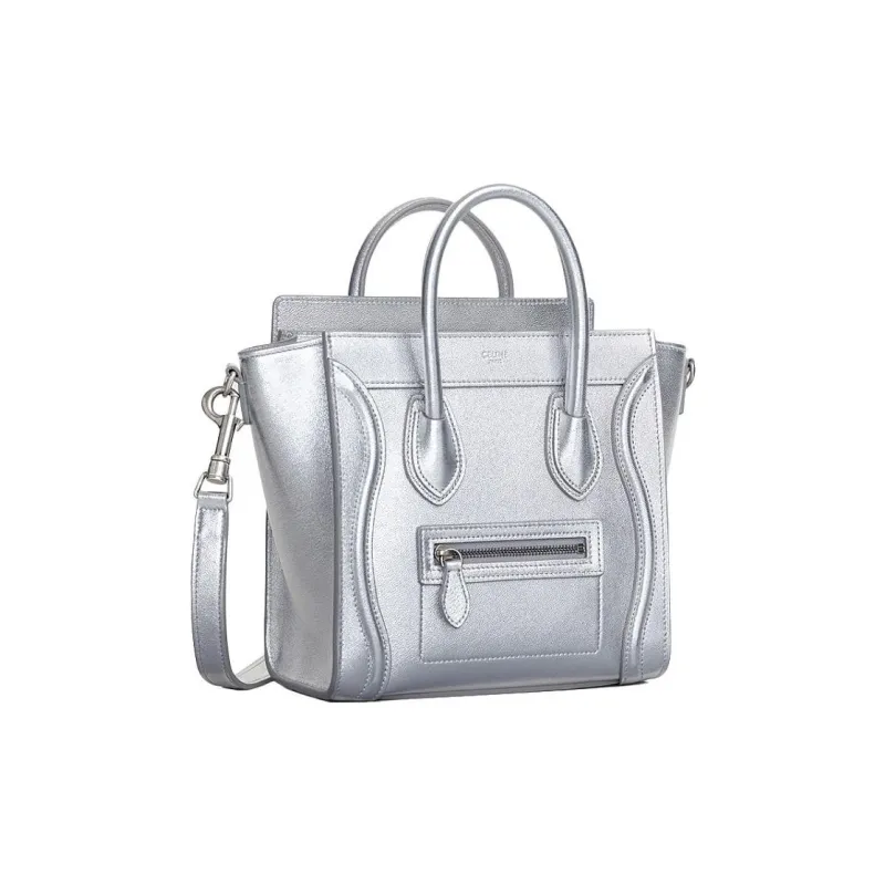 CELINE Luggage Lambskin Shoulder Bag Crossbody Bag Handbag Extra Mini Women's Silver-1